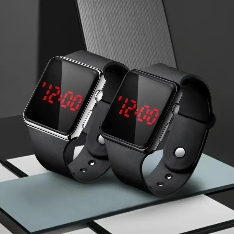 2Pcs/Set Fashion Couple Friends Sports Digital Watch Square Silicone Digital Watch