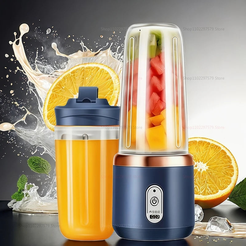 BlendGo™   Multifunction Double Cup Juicer 400ml USB Rechargeable Portable Electric Juicer 6 Blade Fruit Blender for  Home Kitchen Tool